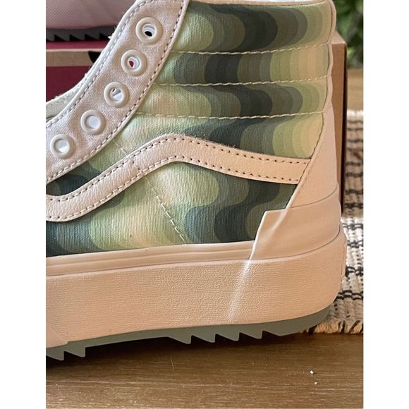 Vans Platform Sneakers Women’s Size 5.5 Sk8 Hi Stacked White Green Mint - Picture 2 of 8